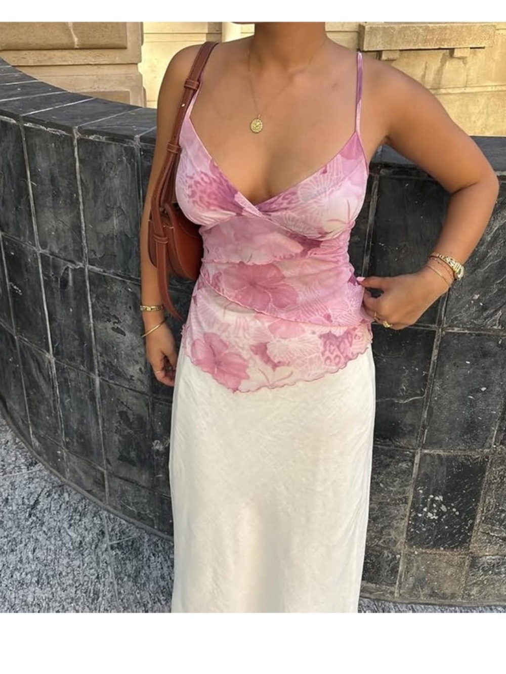 Amazon Pink Floral Mesh Cami Top